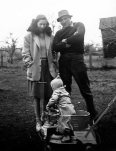 U-Haul co-founders L.S. and Anna Mary with their infant son on the Carty family ranch in 1946.