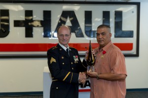 Ed Custodio, U-Haul Military and Field Recruiter, accepts the VVA’s very first In Service to America Award on behalf of U-Haul.