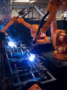Robotic welding sparks fly