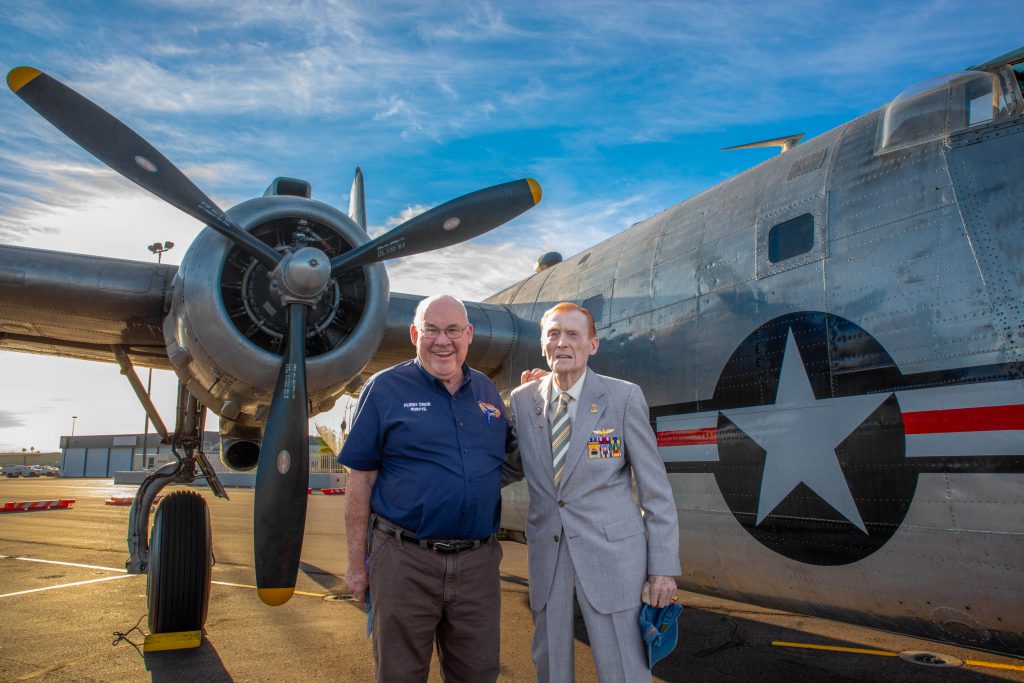 U-Haul Chairman Joe Shoen and WWII Navy veteran Jack Holder, a survivor or Pearl Harbor attack and aerial combat missions over Midway and the English Channel