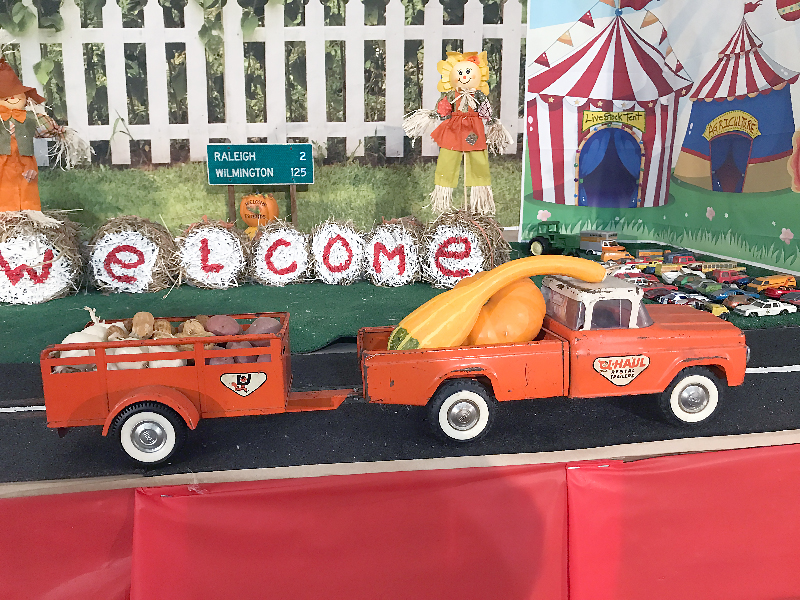 close-up of toy truck and trailer at fair