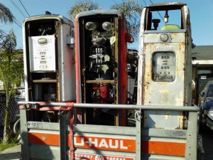 Antique Gas Pumps in U-Haul Trailer