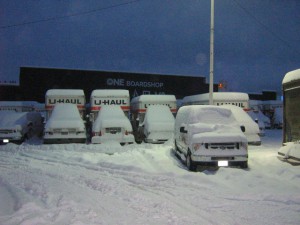 Snow on U-Haul trucks