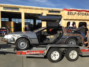 DeLorean on a U-Haul Auto-transport