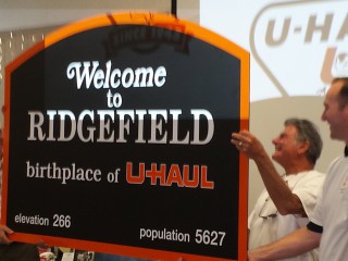 U-Haul presented the town of Ridgefield with a new sign on Ridgefield Heritage Day.