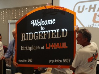 U-Haul presented Ridgefield mayor Ron Onslow and the town with a new sign for Ridgefield Heritage Day.