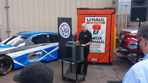 Steve Dudley, U-Haul Vice President of Retail Sales, announces that U-Haul is the Official Trailer and Propane of Phoenix International Raceway