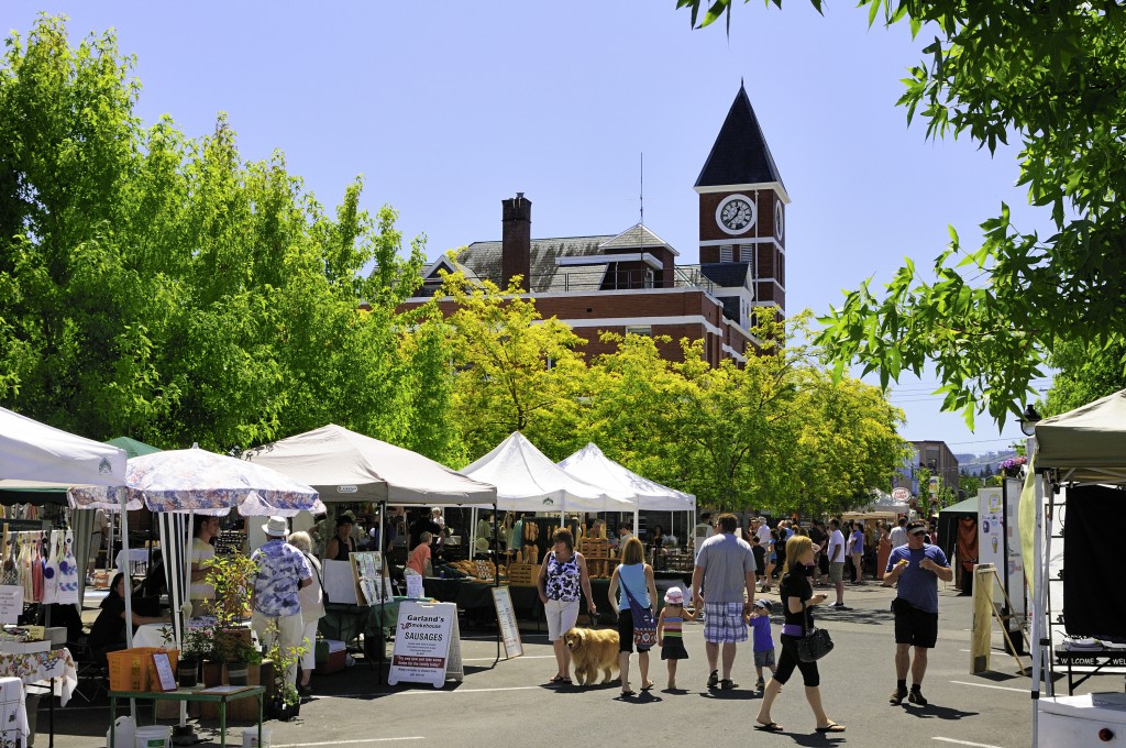 Shopping at the downtown market near City Hall in Duncan, the U-Haul No. 9 Canadian Growth City for 2015 Credit: Tourism Cowichan.