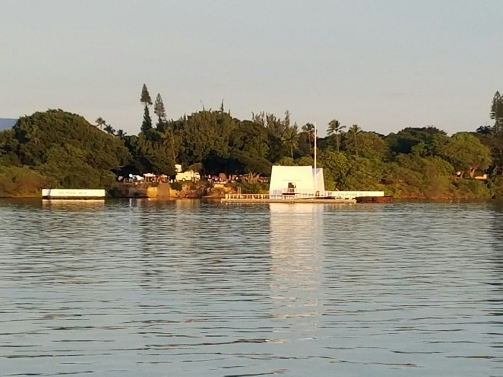 USS Arizona at first light before the Pearl Harbor Remembrance Day Commemoration