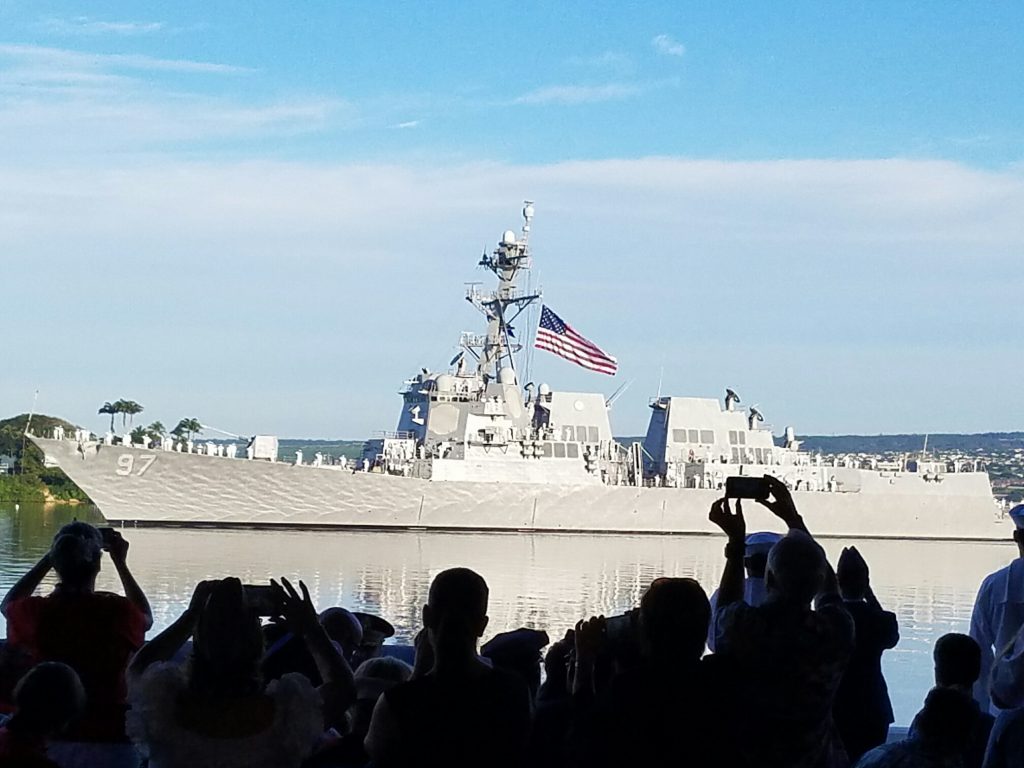 USS Halsey floats by the Pearl Harbor Remembrance Day Commemoration