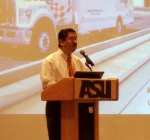 Dr. Allan Yang, Chief Sustainability Scientist at U-Haul International, speaks at a Phoenix Sister Cities-sponsored symposium on global sustainability, hosted by ASU