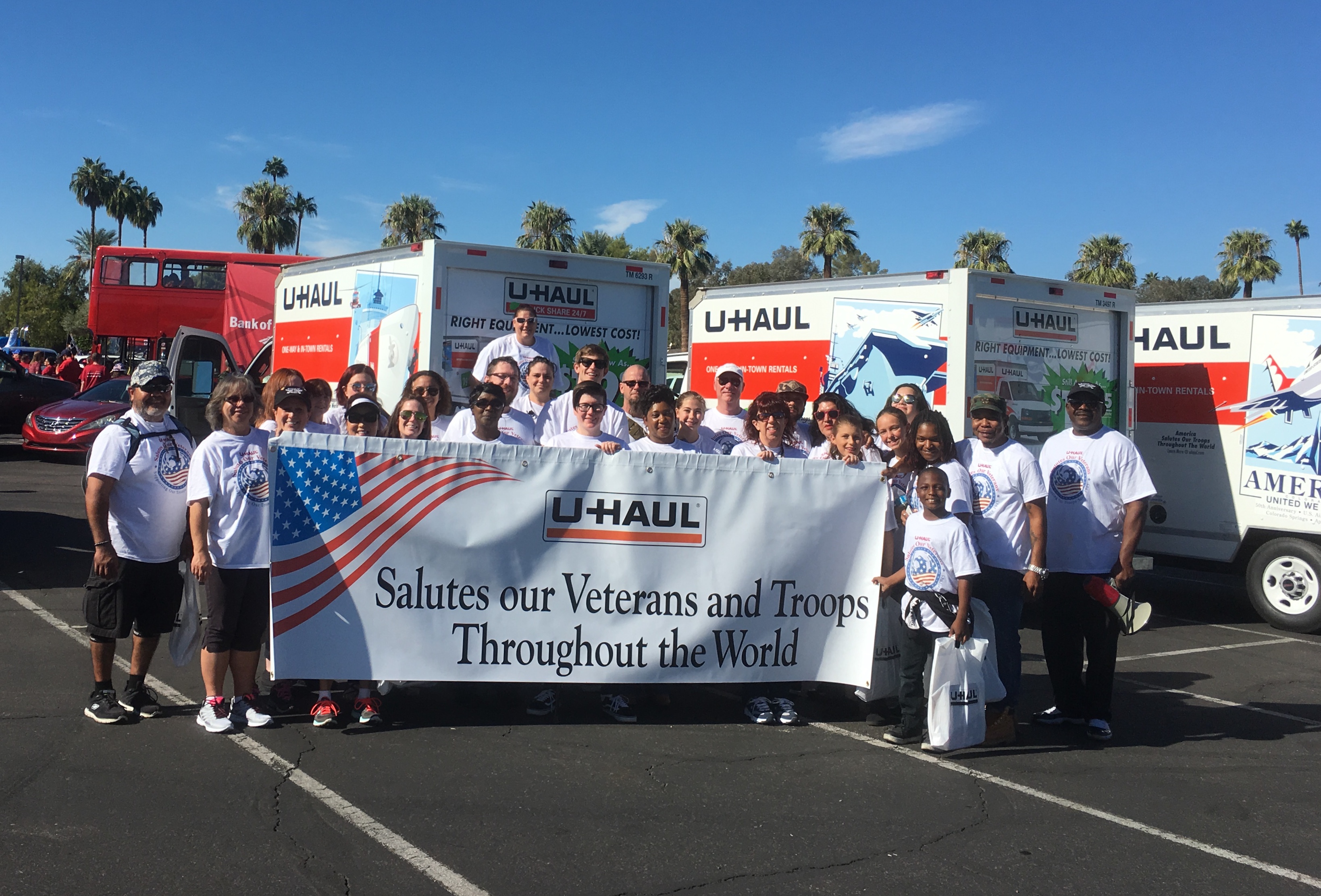 U-Haul Team Members and their families extended their warmest thanks in the form of handshakes and triumphant waves over three miles of Phoenix streets on Nov. 11 at the 2017 Veterans Day Parade.