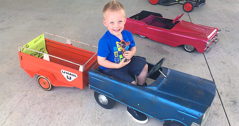 3-year-old Elliot Case wins at his pedal car show thanks to his U-Haul mini trailer in tow