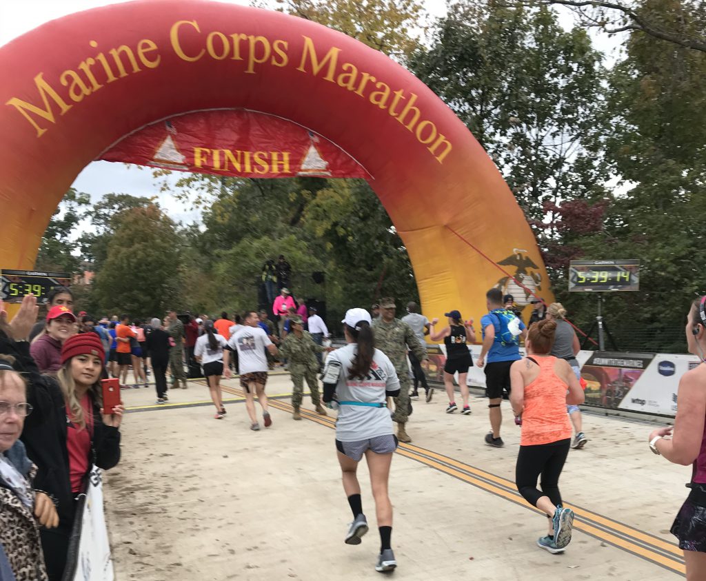 Monique Wantland finishing the 43rdAnnual Marine Corps Marathon.