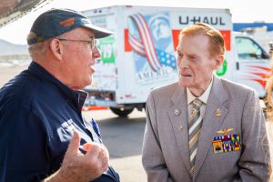 U-Haul Chairman Joe Shoen and WWII Navy veteran Jack Holder, a survivor of the Pearl Harbor attack and aerial combat missions over Midway and the English Channel